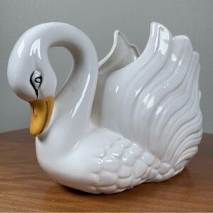 Vintage Ceramic Swan Planter Cream Colored Indoor Swan Planter